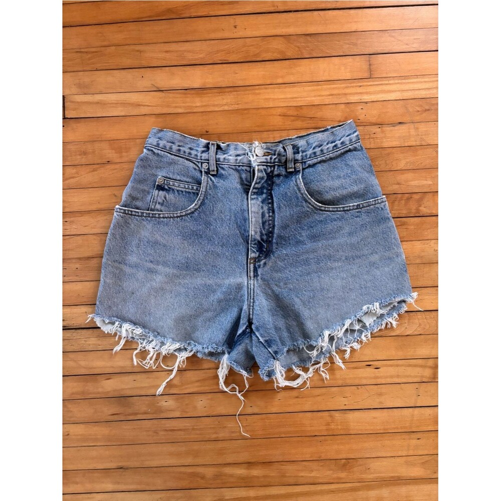 Vintage GUESS 90s Light Blue High-Waist Frayed Denim Shorts